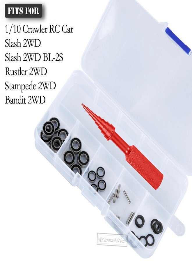 طقم محامل RcarmubWow RC، قطع غيار مُحسّنة لسيارات التحكم عن بعد من طراز Slash 2WD، وSlash 2WD BL-2S، وRustler 2WD، وStampede 2WD، وBandit 2WD بمقياس 1/10. طقم محامل معدنية مُحسّن، 19 قطعة مع أداة تركيب المحامل، أسود. - Image 2